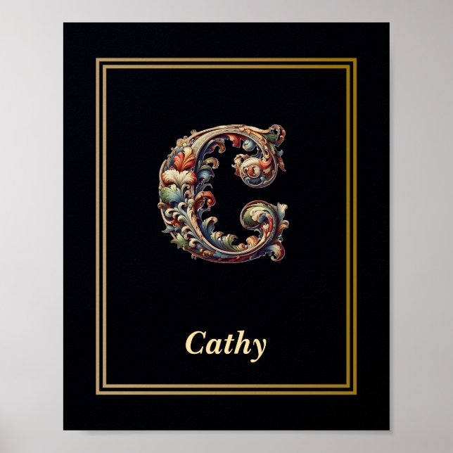 Luxury Baroque Letter C Monogram Poster  (Vorne)
