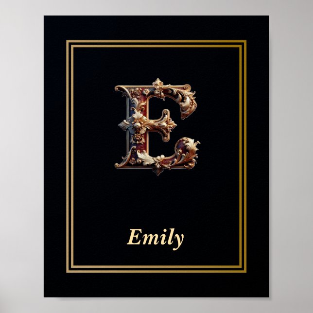 Luxury Baroque Letter E Monogram Poster  (Vorne)