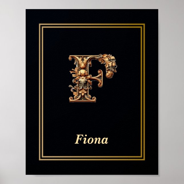 Luxury Baroque Letter F Monogram Poster  (Vorne)