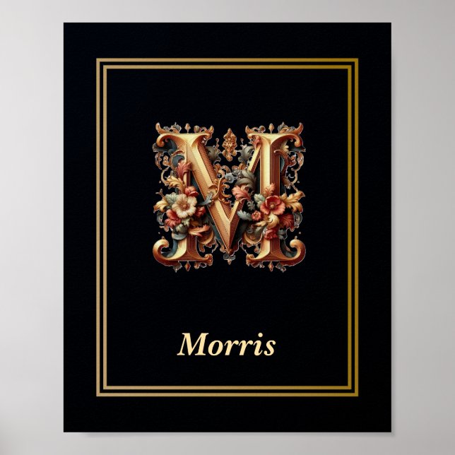 Luxury Baroque Letter M Monogram Poster  (Vorne)