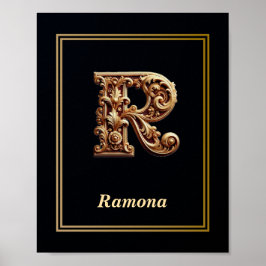 Luxury Baroque Letter R Monogram Poster 