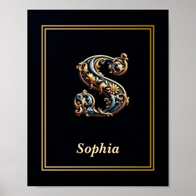 Luxury Baroque Letter S Monogram Poster  (Vorne)