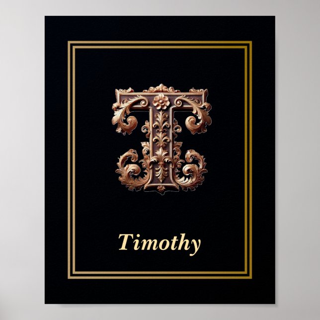 Luxury Baroque Letter T Monogram Poster  (Vorne)