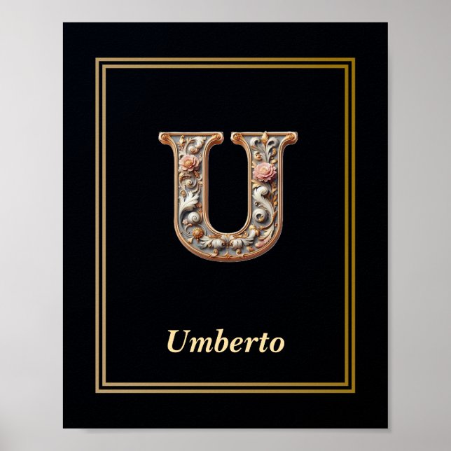 Luxury Baroque Letter U Monogram Poster  (Vorne)