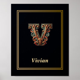 Luxury Baroque Letter V Monogram Poster 
