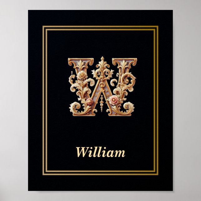 Luxury Baroque Letter W Monogram Poster  (Devant)
