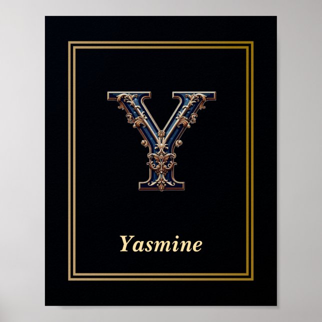 Luxury Baroque Letter Y Monogram Poster  (Vorne)
