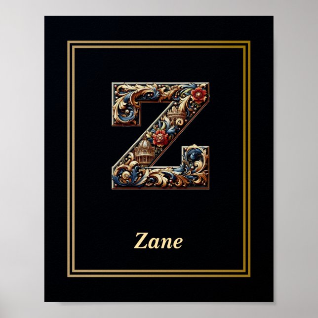Luxury Baroque Letter Z Monogram Poster  (Vorne)