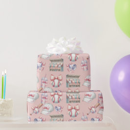 Luxury Baseball Girl Birthday Light Pink  Geschenkpapier