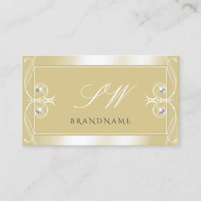 Luxury Beige Cream Sparkle Jewels Initials Verzier Visitenkarte (Vorderseite)