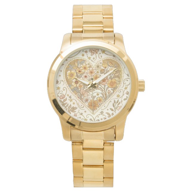 Luxury, , Beigi Gold ,Love Heart , Valentine's Day Armbanduhr (Vorderseite)
