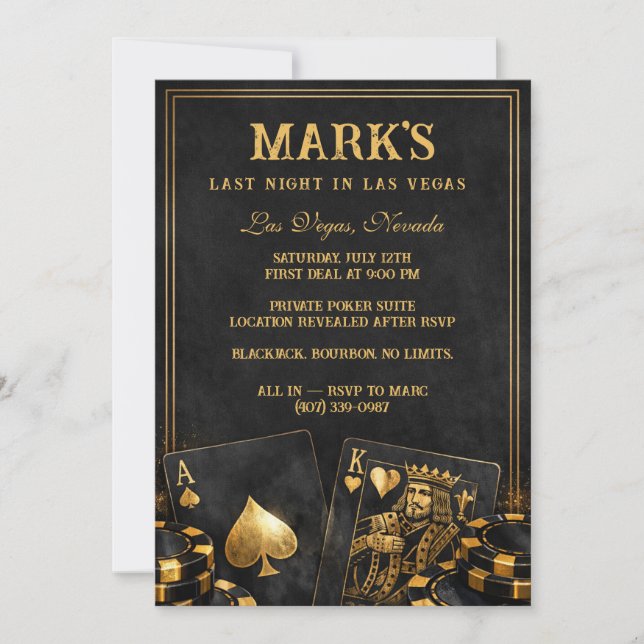 Luxury Black And Gold Vegas Bachelor Party Einladung (Vorderseite)