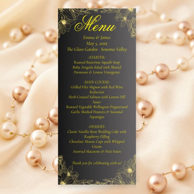 Luxury Black and Gold Wedding Menu Card (Créateur téléchargé)