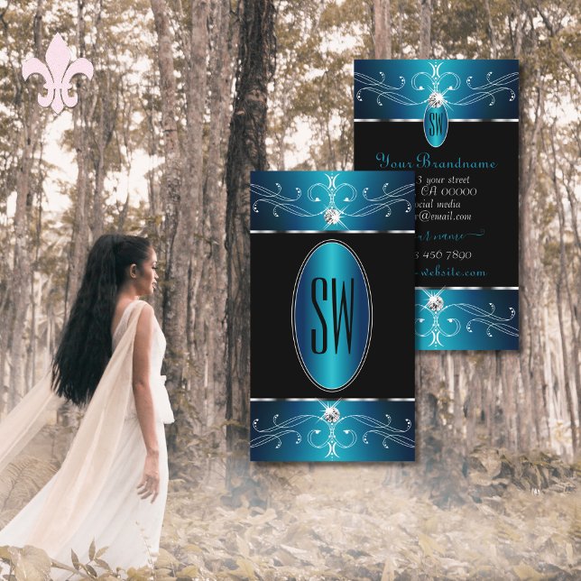 Luxury Black Aquamarin Blue Verziert Ornaments Mon Visitenkarte (Von Creator hochgeladen)