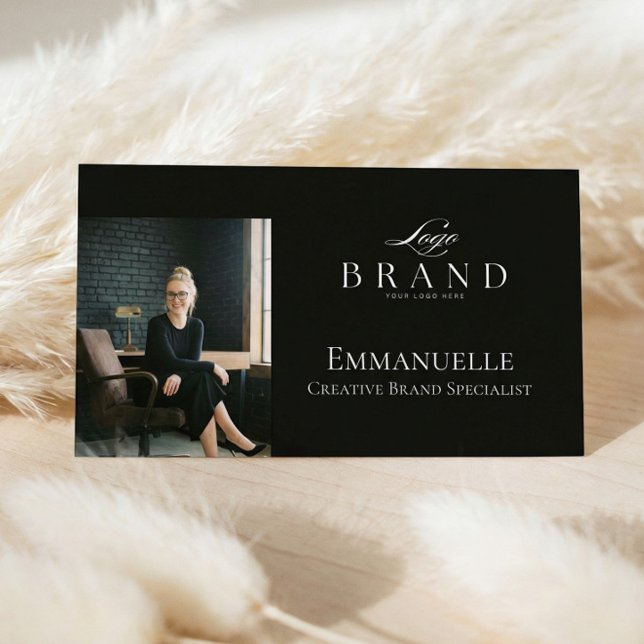 Luxury Black Elegant Photo Layout Real Estate Logo Visitenkarte (Luxury Black Elegant Photo Layout Real Estate Logo Business Card)