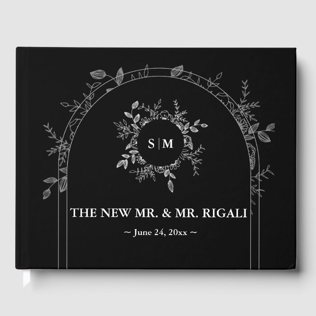 Luxury Black elegante Wedding Guest Book Gästebuch (Vorderseite)