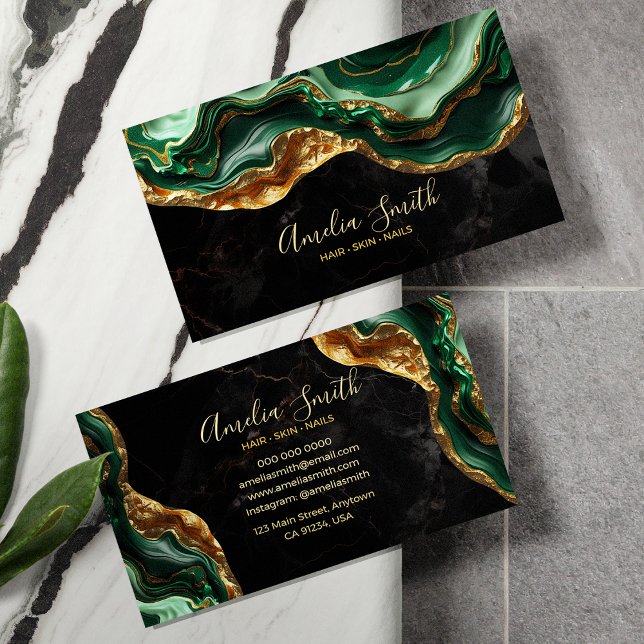 Luxury Black & Emerald Green Marble with Gold Glit Visitenkarte (Von Creator hochgeladen)