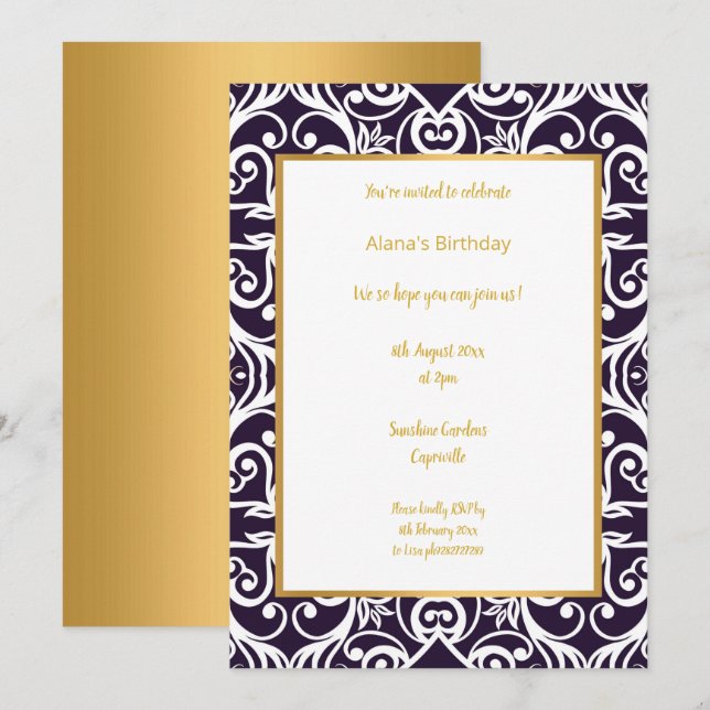 LUXURY BLACK GOLD ABSTRAKTER GEBURTSTAG EINLADUNG (Vorne/Hinten)