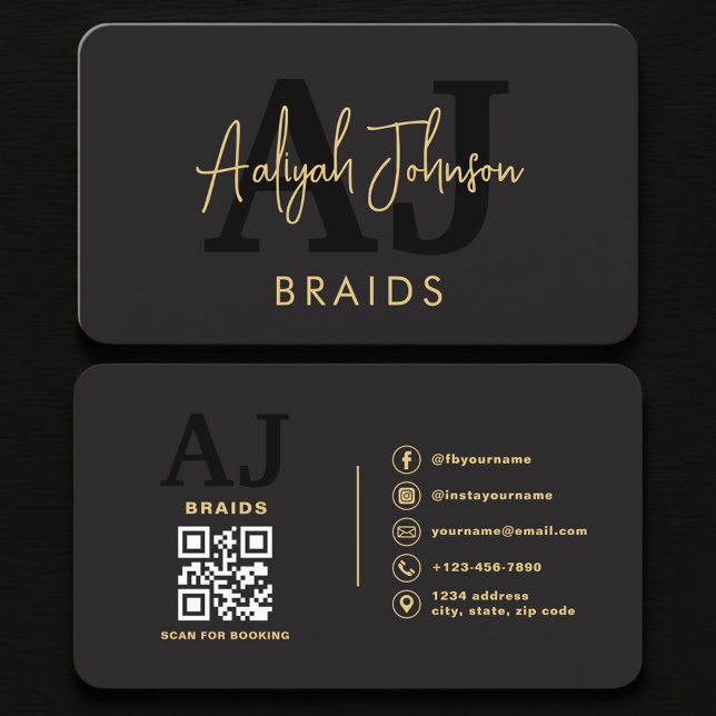 Luxury Black Gold Braids Hair Stylist Visitenkarte (Von Creator hochgeladen)