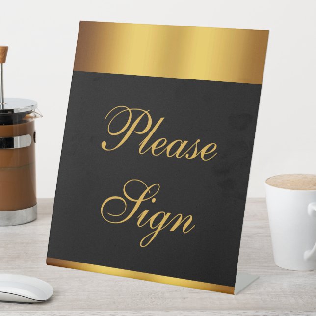 Luxury Black Gold Calligraphy Wedding Bitte unterz Sockelschild (In Situ)