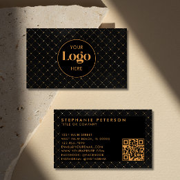 Luxury Black & Gold Custom Company Logo QR Code Visitenkarte