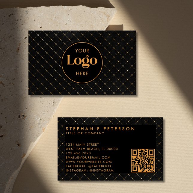 Luxury Black & Gold Custom Company Logo QR Code Visitenkarte (Von Creator hochgeladen)