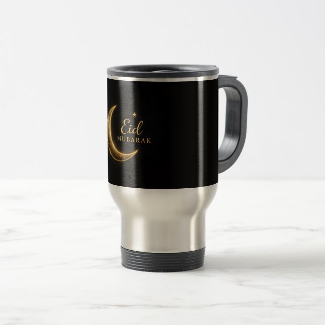 Luxury Black & Gold Eid Mubarak – Elegant Reisebecher (VorderseiteRechts)
