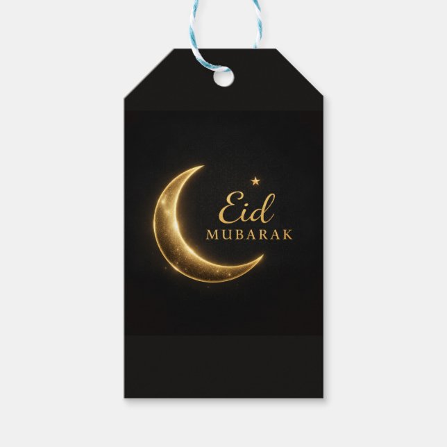 Luxury Black & Gold Eid Mubarak Stickers– Elegant Geschenkanhänger (Vorderseite)