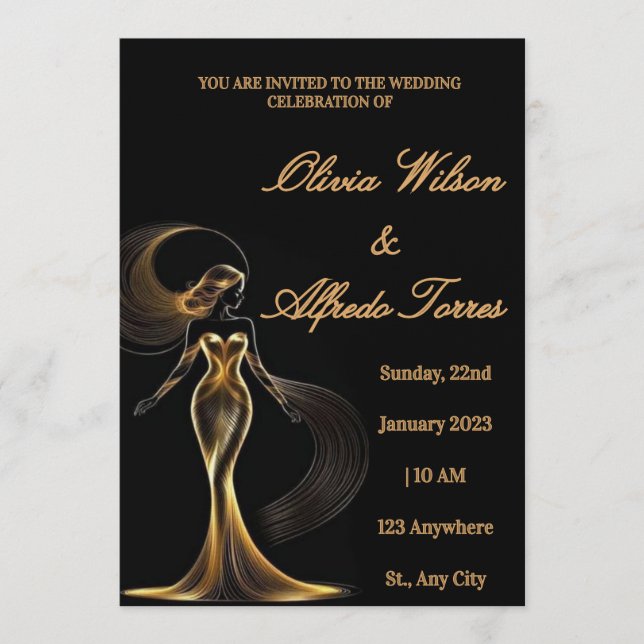 Luxury Black & Gold Elegant Wedding Invitation (Devant)