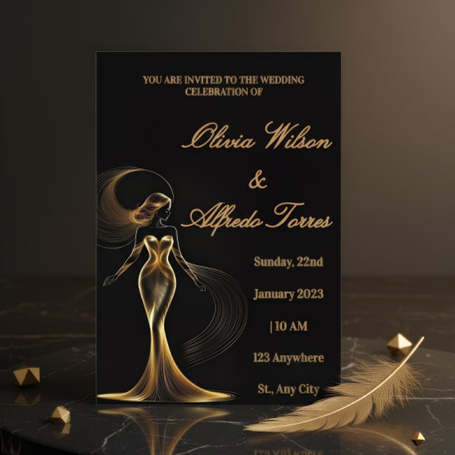 Luxury Black & Gold Elegant Wedding Invitation Begleitkarte (Von Creator hochgeladen)