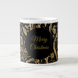 Luxury Black Gold Flowers Pattern, Merry Christmas Jumbo-Tasse
