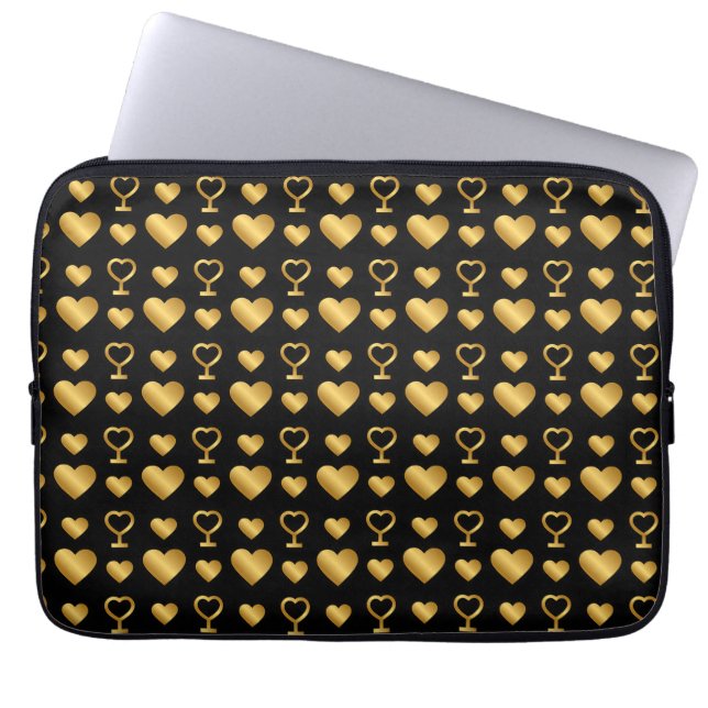Luxury  Black Gold Foil Hearts  Laptopschutzhülle (Vorderseite)