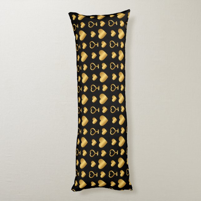 Luxury Black Gold Foil Hearts  Seitenschläferkissen (Rückseite (Vertikal))