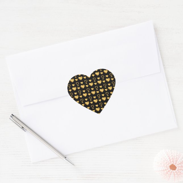 Luxury Black Gold Foil  Herz-Aufkleber (Umschlag)