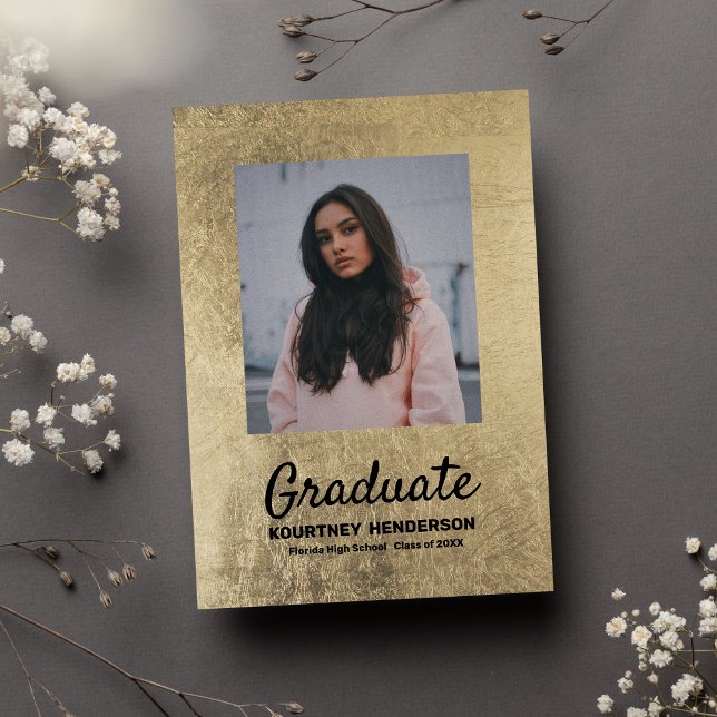 Luxury Black Gold Foto Abschluss Einladung (Luxury Black Gold Photo Graduation )