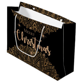 Luxury Black Gold Mandala Elegant Frohe Weihnachte Große Geschenktüte