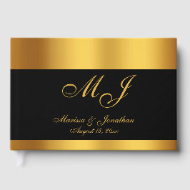 Luxury Black Gold Monogram Script Hochzeit Gästebuch