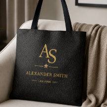 Luxury Black Leather Gold Monogram Business Brand