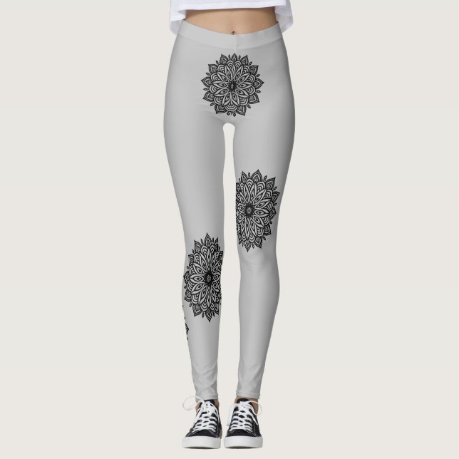 Luxury Black Mandala entwarf Leggings. Leggings (Vorderseite)