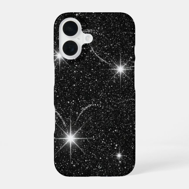 Luxury Black Night Sky Starry Sparkle iPhone 16 Ca Hülle (Rückseite)