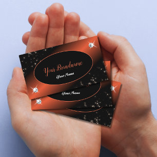 Luxury Black Orange Glitzer Stars Jewels Glamour Visitenkarte