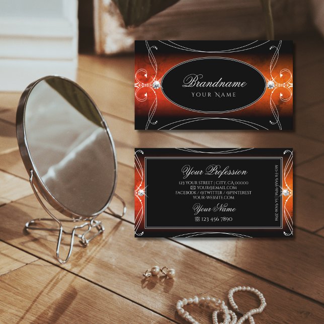 Luxury Black Orange Verziert Sparkle Jewels Stilvo Visitenkarte (Von Creator hochgeladen)