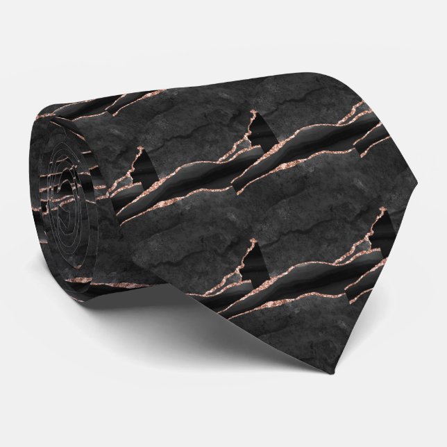 Luxury Black Rose Gold Faux Glitter Faux Silk Krawatte (Gerollt)