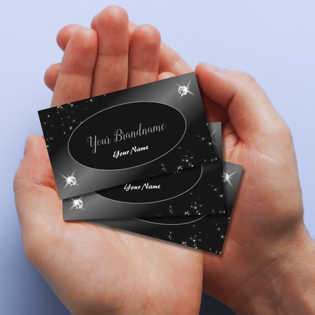 Luxury Black Silver Glitzer Stars Jewels Stilvoll Visitenkarte (Von Creator hochgeladen)