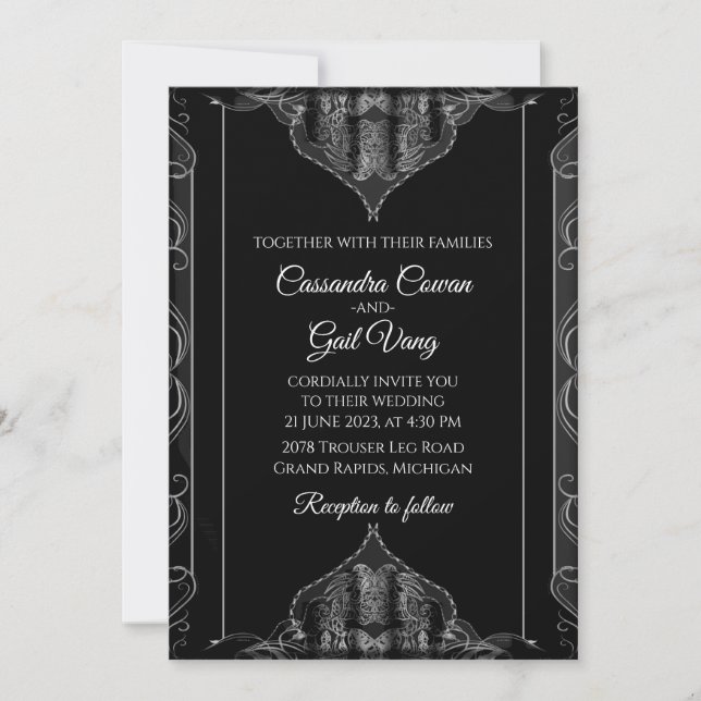 Luxury Black Wedding Einladung (Vorderseite)