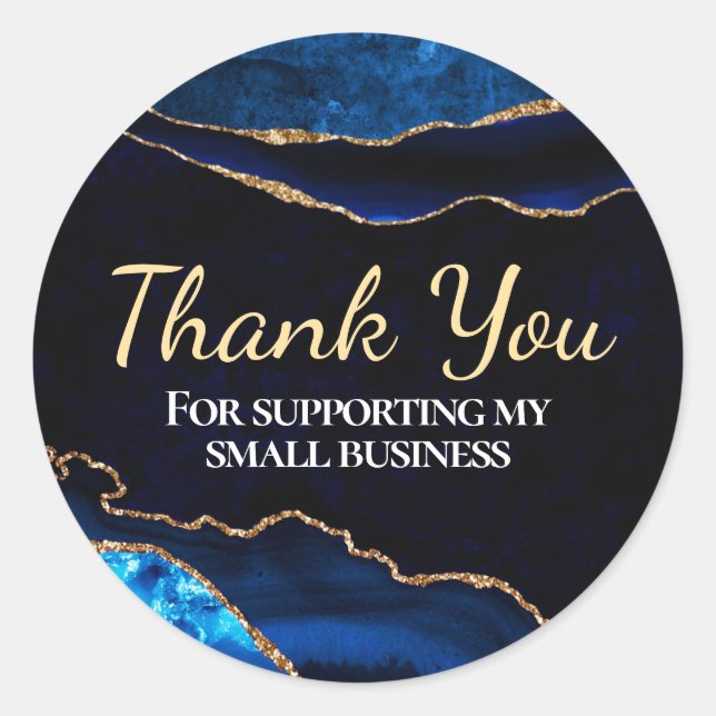 Luxury Blue and Gold Glitzer Agate Business Runder Aufkleber (Vorderseite)