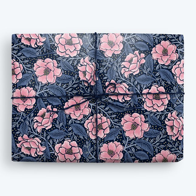 Luxury Blue and Pink Camellia Yours Truly Floral Geschenkpapier (Von Creator hochgeladen)