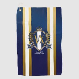 Luxury Blue and White Monogrammed Crest Decorative Golfhandtuch