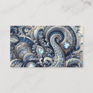 Luxury Blue and White Paisley Diamond Visitenkarte