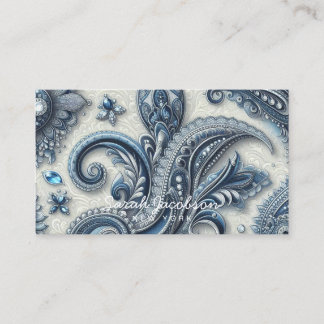 Luxury Blue and White Paisley Diamond Visitenkarte